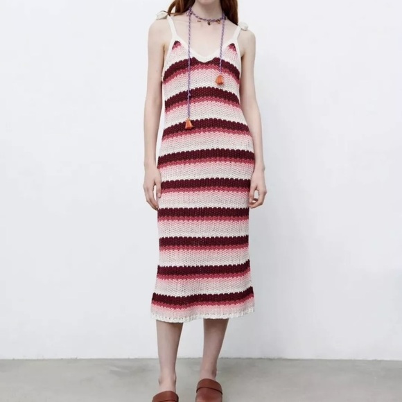 Zara Dresses & Skirts - ZARA Striped Knit Midi Dress Red Pink Combo Limited Edition Sz Small